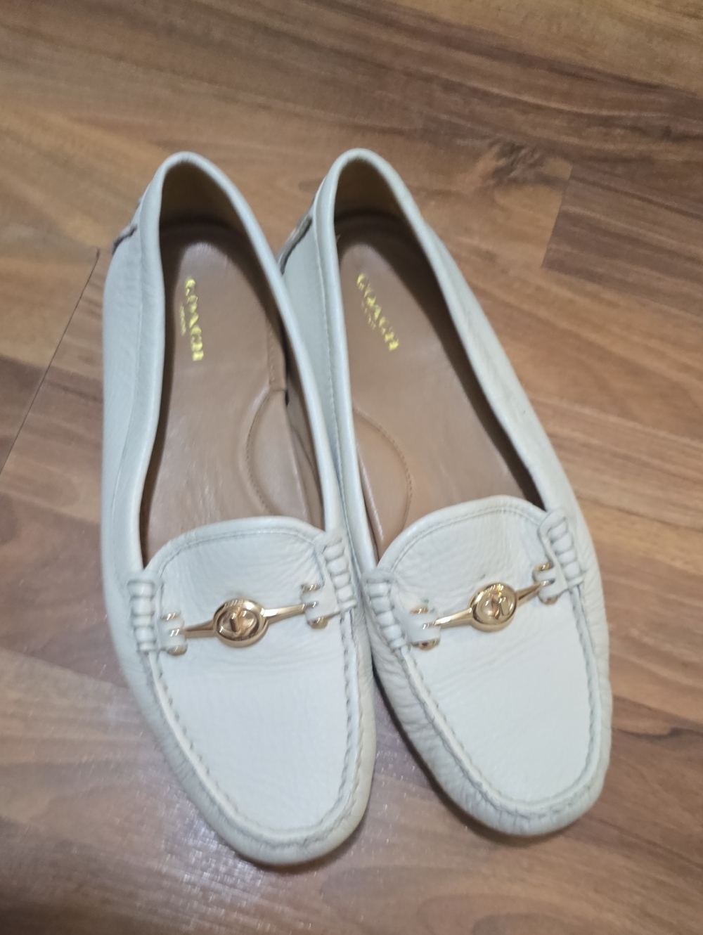 Coach Cream Leather Gold-Tone Horsebit Loafers